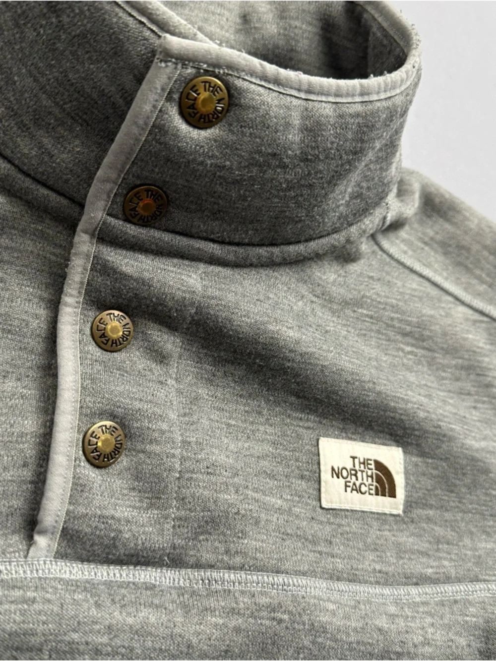 The North Face Gray Fleece Mock Neck Snap Pullover Sweatshirt Logo Men's L